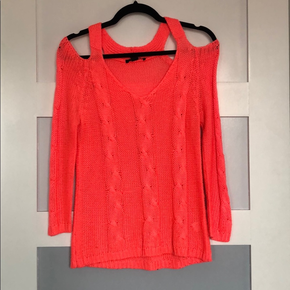 Coral cold shoulder sweater